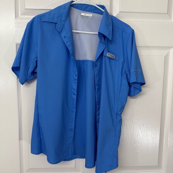 Columbia Sky Blue Omni Shade Snap Button-Up Shirt - Picture 1 of 4
